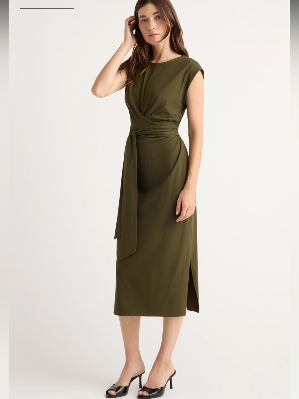 Modern Citizen Olive Green Midi Dress with Waist Tie